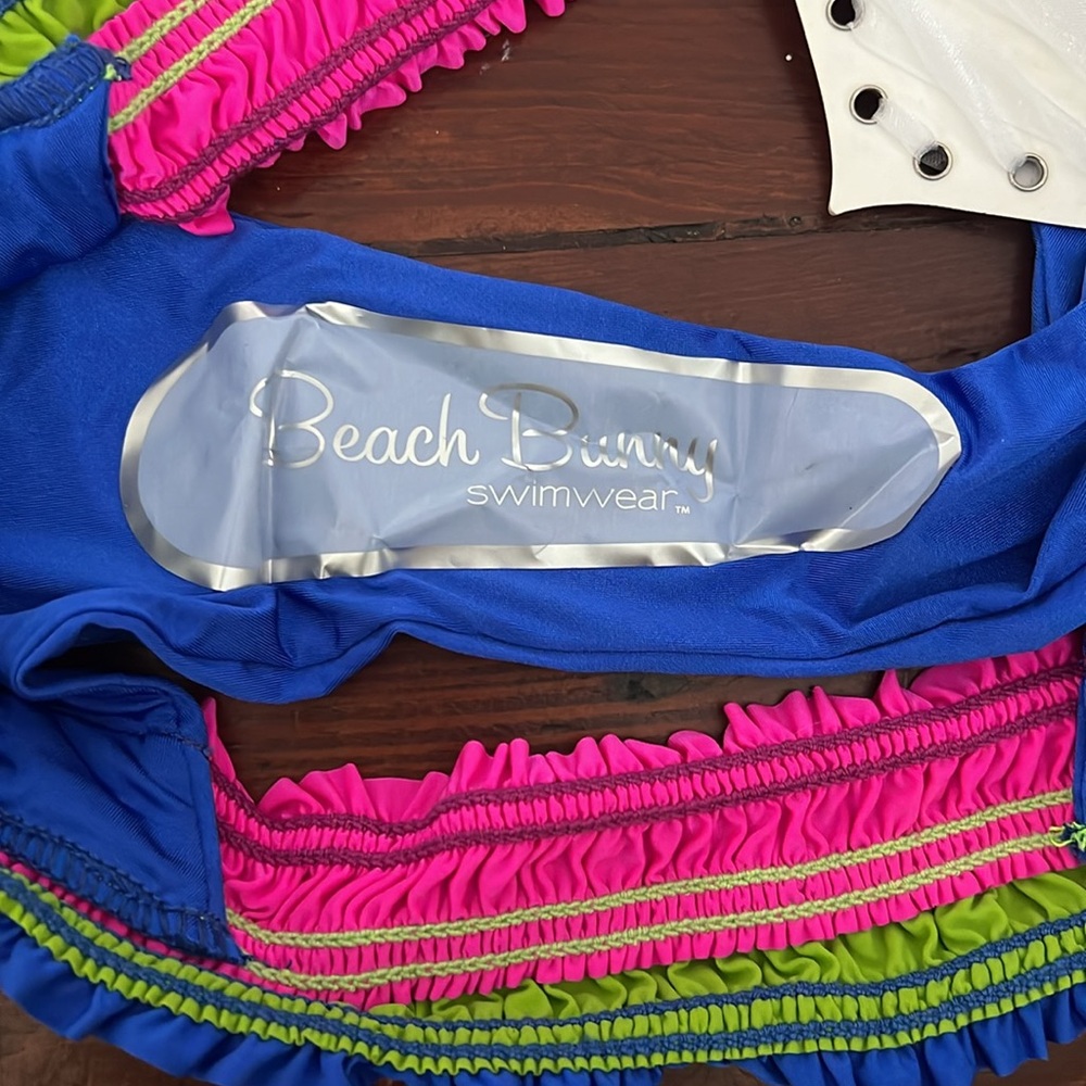 Adorable Blue with Green and Pink Ruffles Bikini Gold Hardware NWT S - Picture 12 of 12